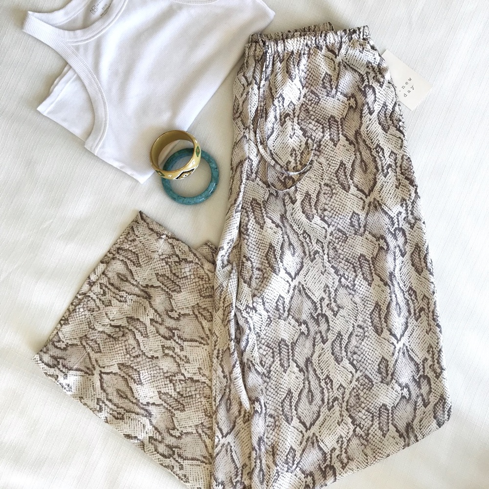 A New Day Snakeskin Print Wide Leg Pants, NWT